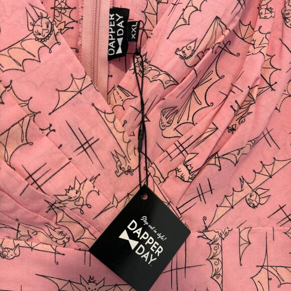 NWT Dapper Day Blushing Bats Pink Cotton Dolce Sleeveless A Line Dress Size XXL - Picture 13 of 14